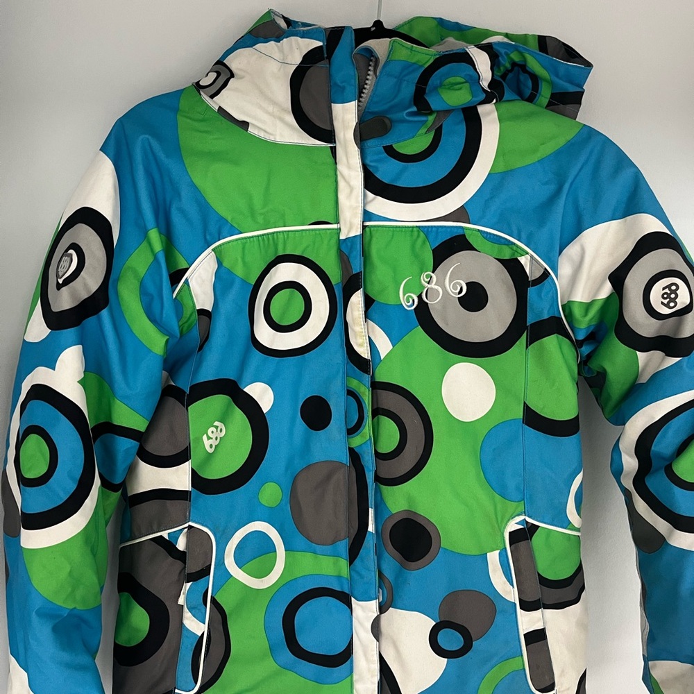 686 Kids Puffer Jacket in Blue, Green, and White